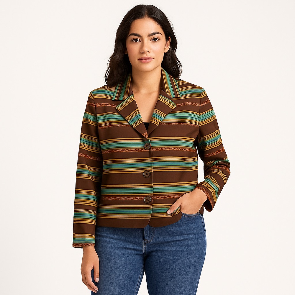 ELCC Striped Blazer Jacket – L – Vintage Y2K, Western,‎ Boho, Eclectic Grandma